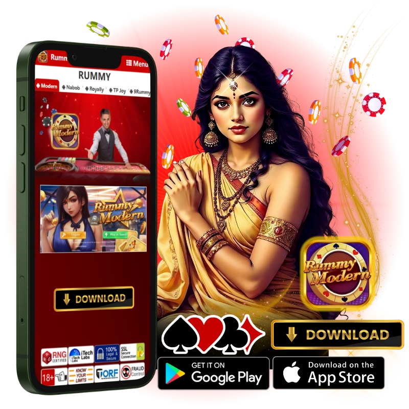 rummy modern apk download rummymodern7 with indian model with mobile and download app button